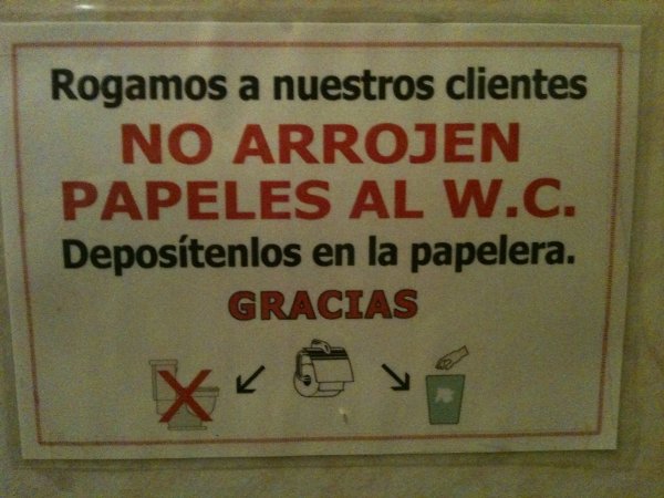 Toilet notice in Spain
